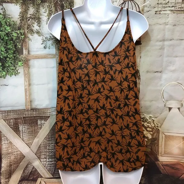 MOSSIMO overlap front V-neck crisscrossed back straps Palm Tree tank size M top - Image 4