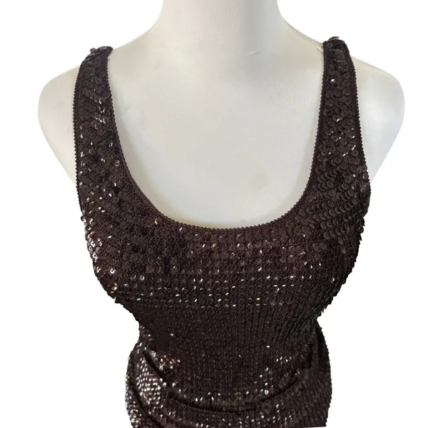 Vtg Chetta B Sequin Crochet Knit 2 Piece Skirt Set Sz M/L Dark Brown 90s Glam - Image 7