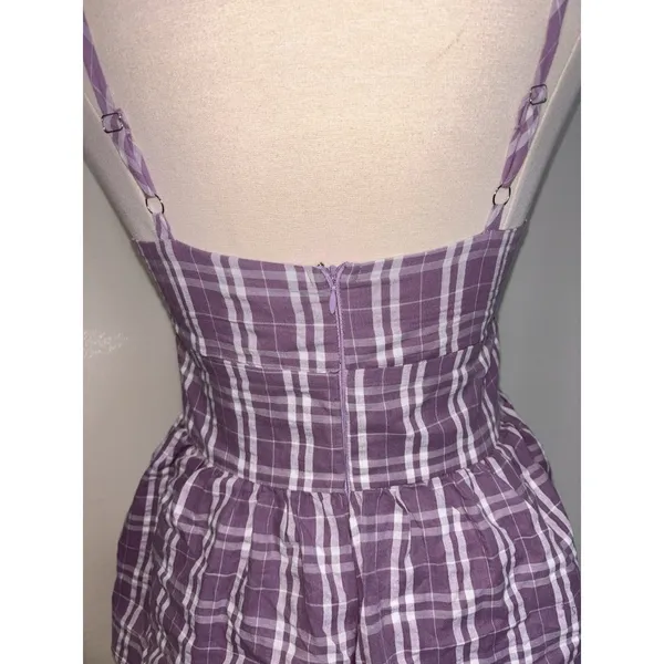 Lulus Purple Plaid Tiered Midi Dress Small Cottage Bustier Women Flair Sundress - Image 7