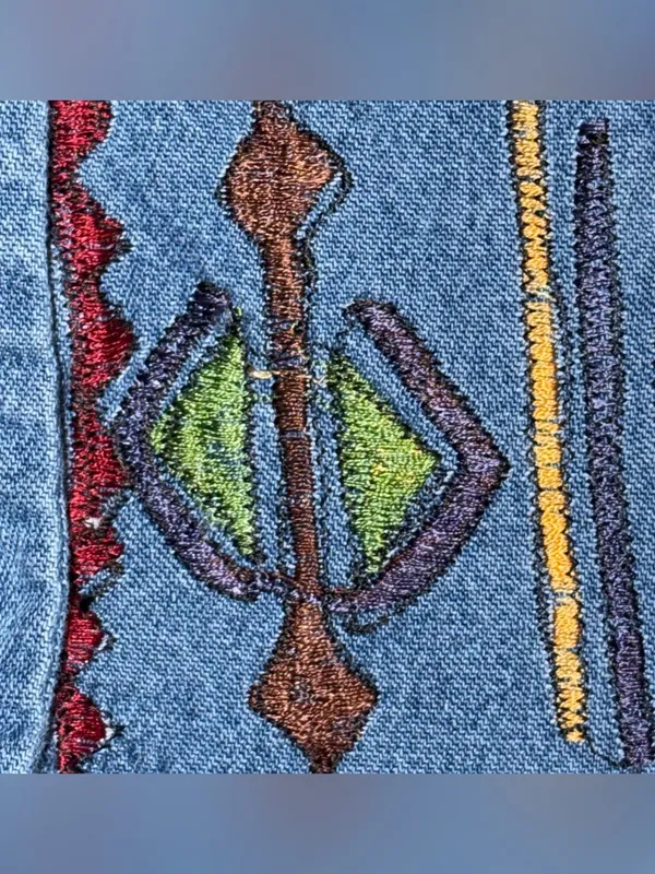 Vtg Asapo Western 100% Cotton Floral Tribal Embroidered‎ Denim Button Up Vest, M - Image 9