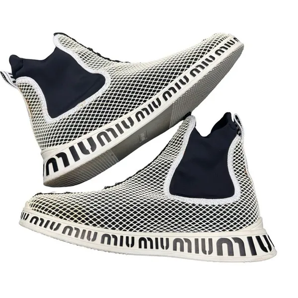 Miu Miu Crystal Mesh Slip-On Sneakers Women’s EU 39 Black White Italy - Image 10