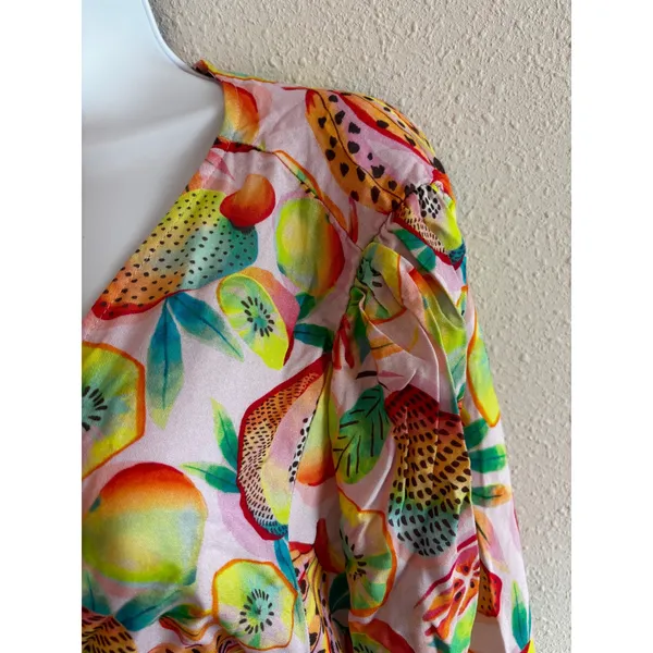 NWT Farm Rio Anthropologie Wrap Top XL Multi Tropical Fruit Beaded Tassel Summer - Image 9
