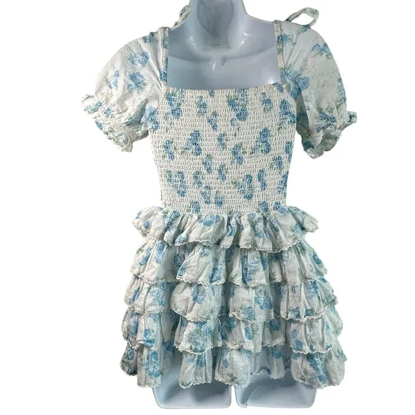Amy Jane London Believe In Your Own Magic Mini Dress XS Floral Smocked Bodice - Image 3