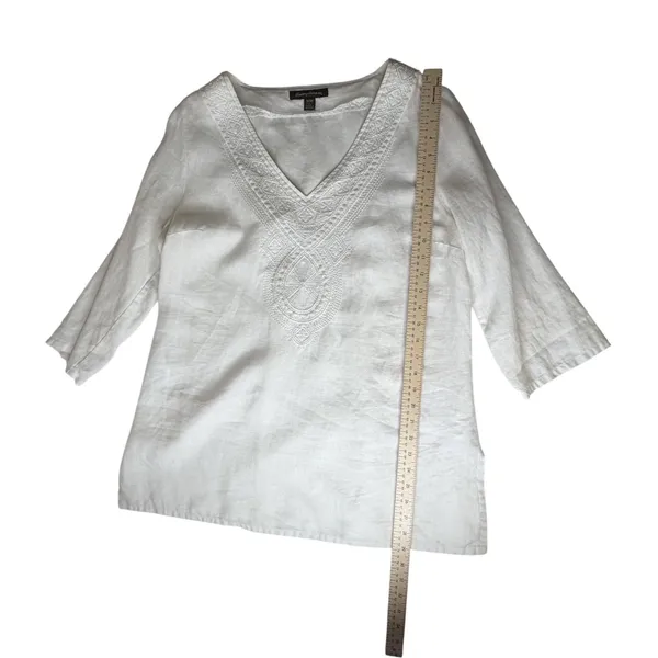 Tommy Bahama White Linen Embroidered V-Neck Tunic Top Medium Coastal Beachy - Image 11