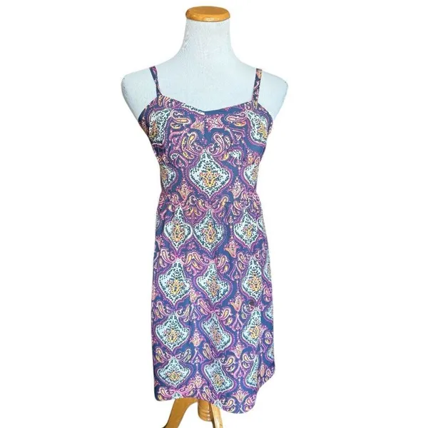 Womens J Crew Sleeveless Paisley Print Colorful Chic Party Dress - Sz 4 - Image 3