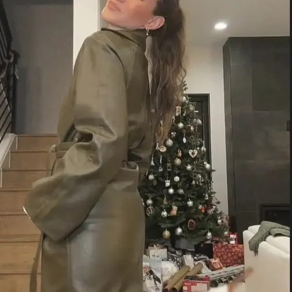 Rosetta Getty Olive Green Faux Leather Trench Coat SMALL Belted Office Work $555 - Image 7