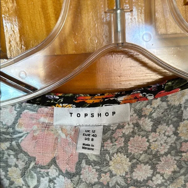 Topshop Black and Red Floral Tie Front Bell Sleeve Blouse - Image 2