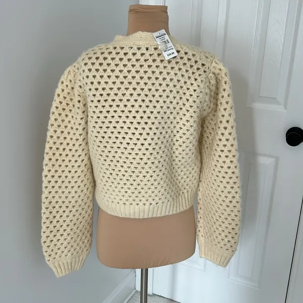 English Factory Cream Open Knit Cardigan - Image 2