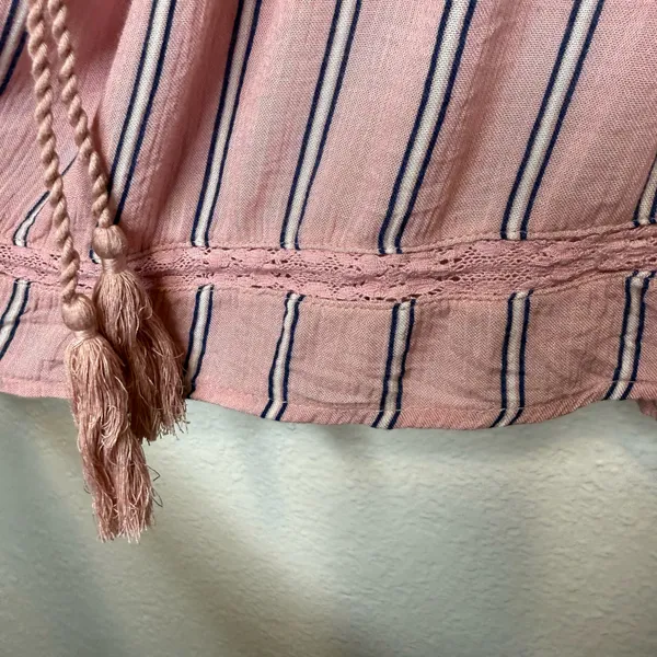 American Eagle Pink Striped Boho Peasant Tassel Tie Top Size XL Festival Flowy - Image 5