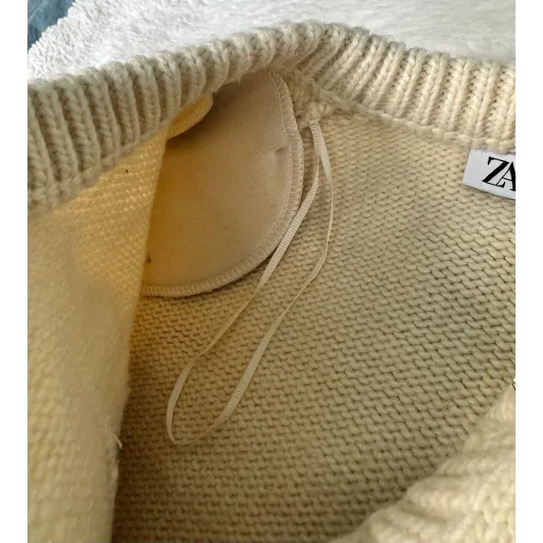 ZARA Cream Knit Cardigan Jacket Pearl Rhinestone Buttons 4 Pocket M - Image 4