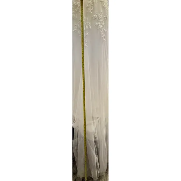 Strapless Lace Applique Tulle Wedding Gown Extra Length Ivory White - Image 9