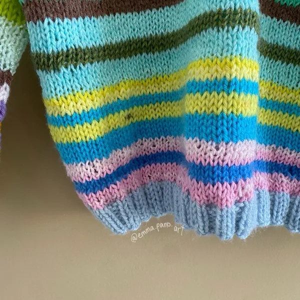 hand knit striped funky fun multi colored oversized sweater Blue Size M - Image 11