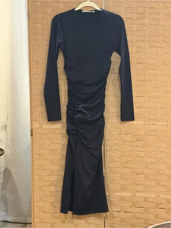 Susana Monaco Ruched Maxi Dress Navy Long Sleeve Bodycon Stretch Size S - Image 2