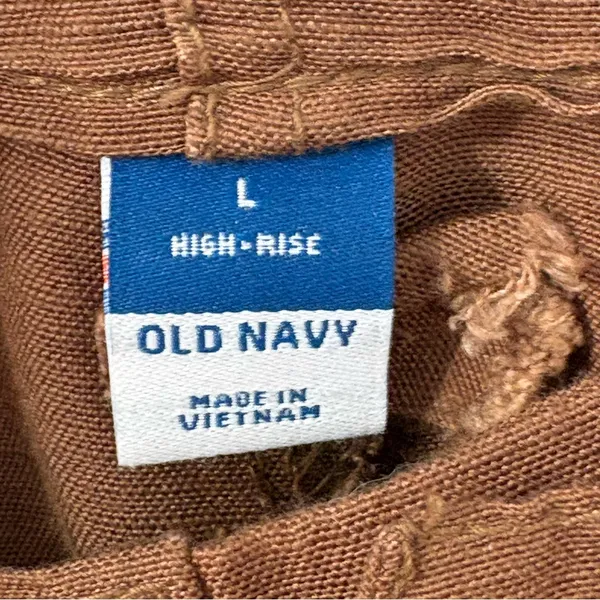Old Navy High Waisted Linen Blend Brown Paper Bag Shorts Sz L - Image 3