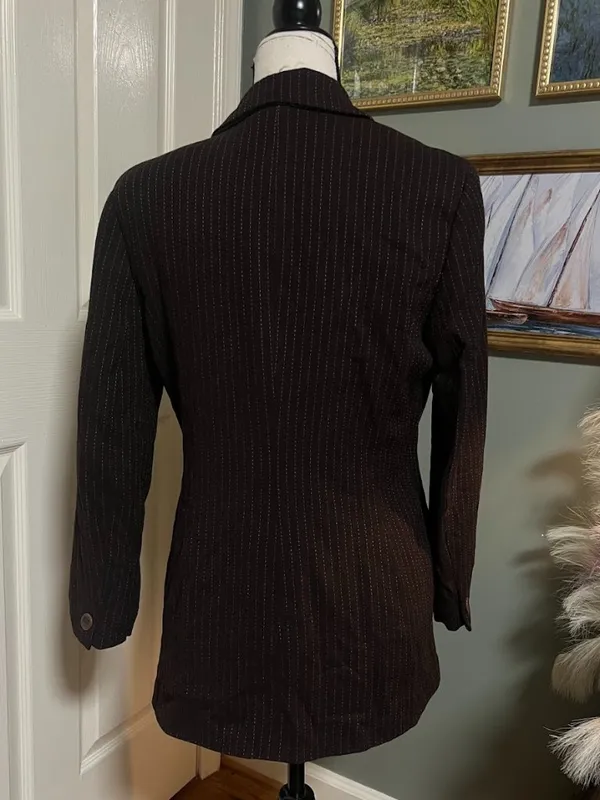 Vintage Wool Casual Corner Brown Pinstripe Wool Blend Blazer SZ 10 Office Siren - Image 5