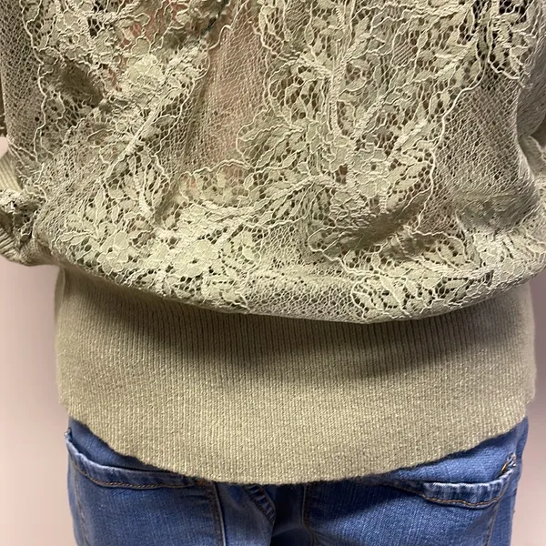 NWOT Fashion Green Sweater Lace Sheer Sleeves & Open Back Lace Design size XL - Image 8