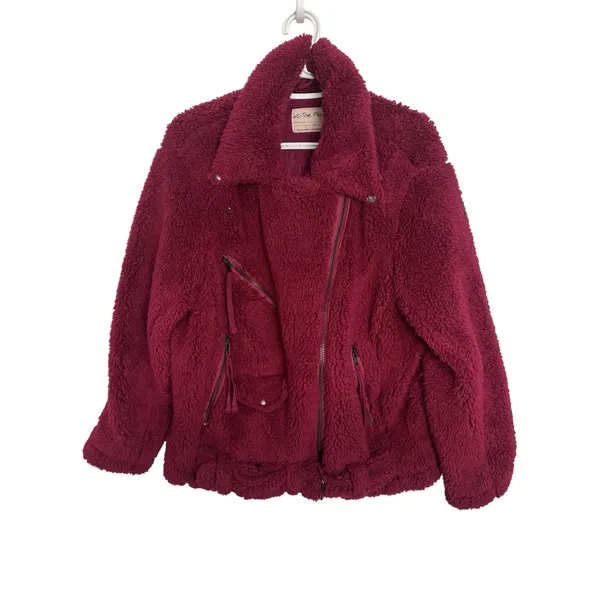 Free People We The Free So Cozy Slouch Moto Jacket Burgundy Oversized S - Image 2