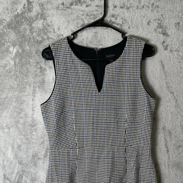 Ann Taylor Sleeveless Tweed Flare Dress‎ V Neck Size 6 Back Blue New - Image 6