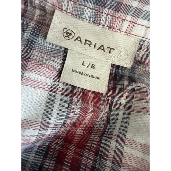 Ariat Women's L Cher Plaid Snap Western Shirt Studded Red Gray NWT - Image 10