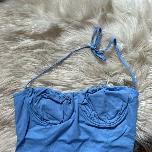 BEGINNING BOUTIQUE Love Again Blue Halter Mini Dress - Image 8