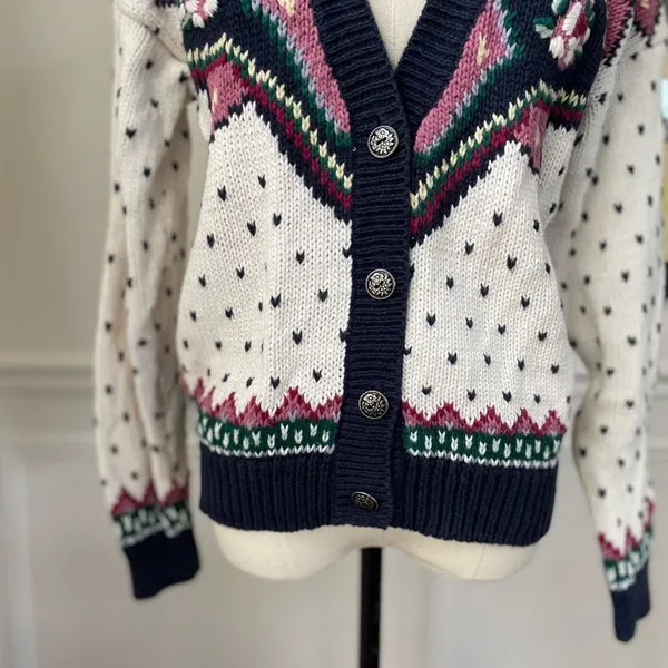 Vintage 90s Margules Cardigan Button Deep Vee Cotton Ramie S - Image 3