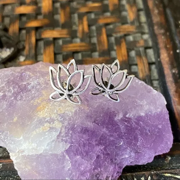 Lotus Flower Sterling Silver Stud Earrings - Image 2
