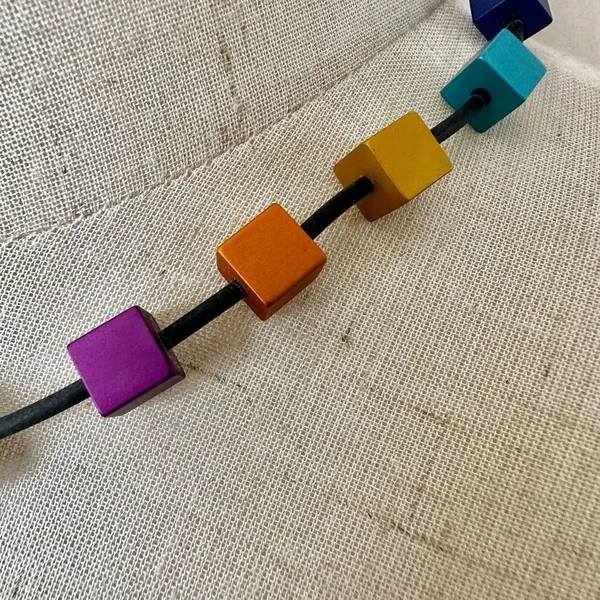 Colorful cubed necklace on cord - Image 2