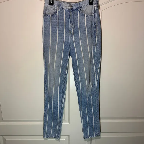 American Eagle Mom Jeans Retro Indigo‎ Stripe High Waist Denim Women's 4 X-Long - Image 2