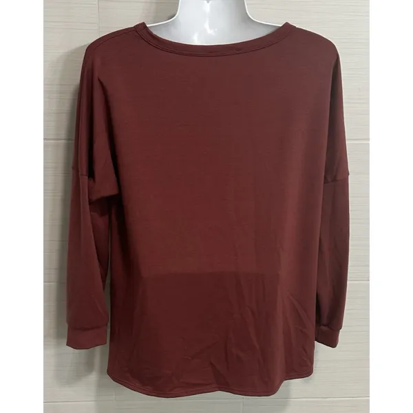 Andree by Unit Brick Red Knotted-Front Long Sleeve Knit Top M, Soft Comfy Casual - Image 4