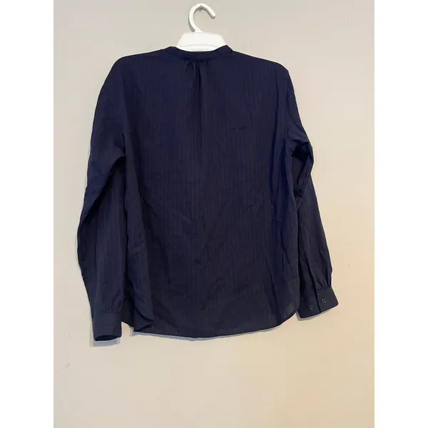 Uniqlo Rayon Striped Relaxed Long-Sleeve Blouse in Navy Pinstripe Size Small - Image 5