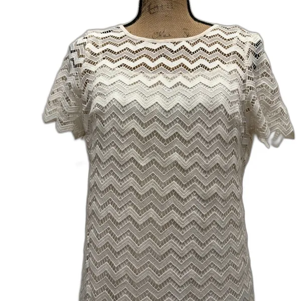 Loft White Chevron Lace Overlay Shift Dress Bridal Classic Chic Size‎ 6 - Image 4