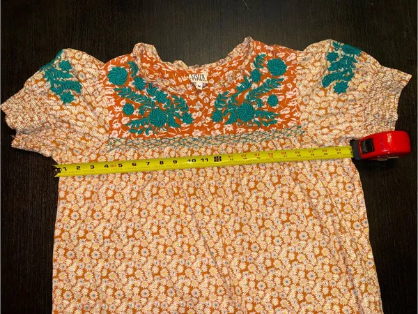 Sister Mary Floral Embroidered Coral Blouse Teal Boho Peasant Top Cottagecore - Image 4