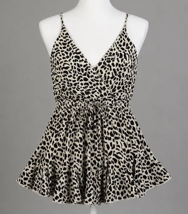 Vestique Womens Leopard Animal Print Romper‎ Black White V-Neck Small Boho Chic - Image 2