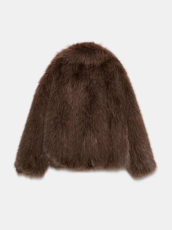 Nwt Zara Zw Collection Faux Fur Short Coat Size M - Image 9