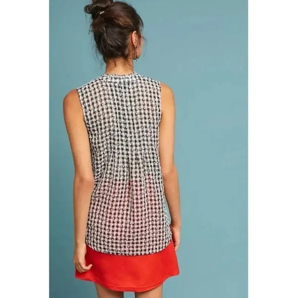 MAEVE ANTHROPOLOGIE Black/White Gingham Sleeveless Button Down Blouse SZ S #2467 - Image 2