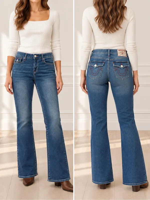 True Religion Becca Jeans Sz 31 Mid Rise Bootcut Flap Pocket Dark Wash Stretch - Image 14
