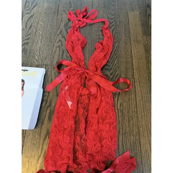 Mapale Bow Lace Babydoll Chemise & Thong Set Sz L/XL NWT - Image 7