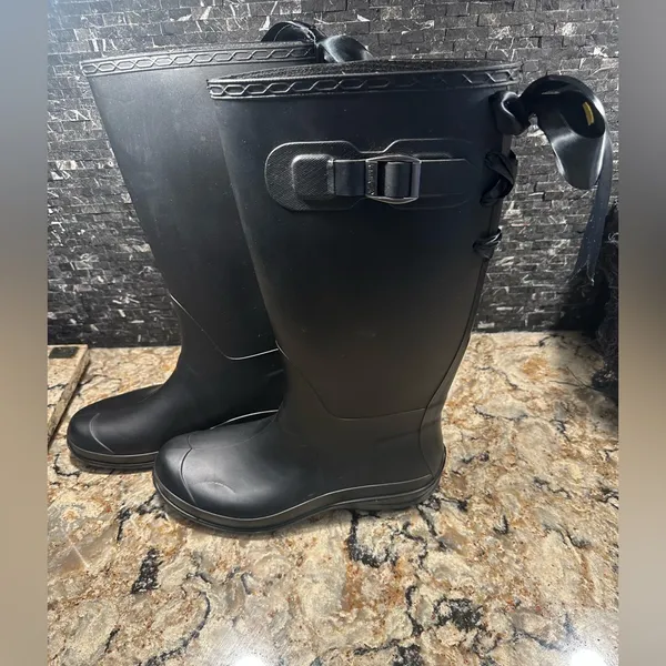 Kamik Lace Up Black Rain Boots Tall Boot Size 10 Ribbon Bow Back - Image 4