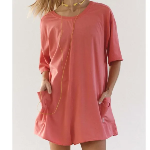 NEW Free People Movement Neon Coral Oversized Shapeless Hot Shot Tee Romper XS - Image 4