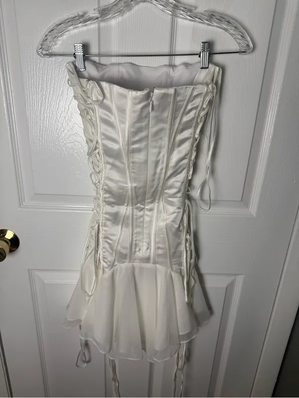 House of CB Sirena White Strapless Lace Up Mini Dress XS Tall - Image 8