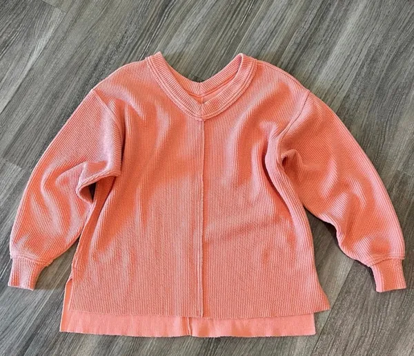 Aerie Coral V-Neck Sweater - Image 3