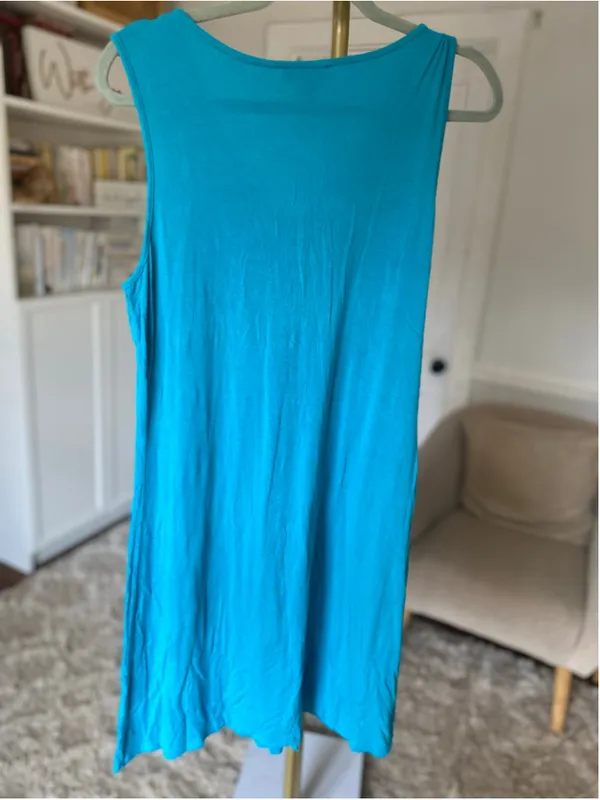 Spense Knee Length Swing Dress Turquoise Macramed Neckline Boho Resort Coastal - Image 3