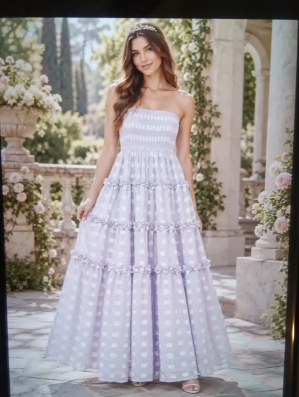 Lulu's Lavender Tiered Floral Maxi Skirt Dress Fairy Halloween Cottage Womens XL - Image 2