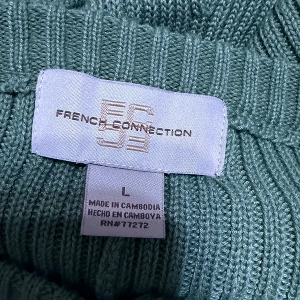 French Connection Olive Green Ribbed Military Sweater Dress Gold Button Mini L - Image 6