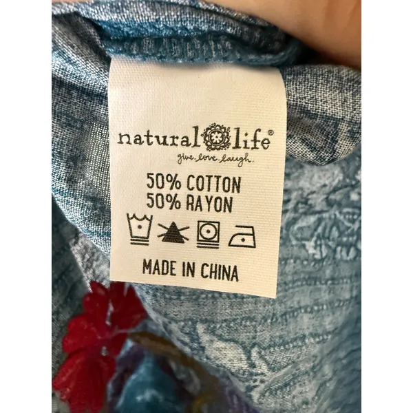 Natural Life Blue Floral Embroidered Smocked Waist Mini Skirt Small Boho - Image 5