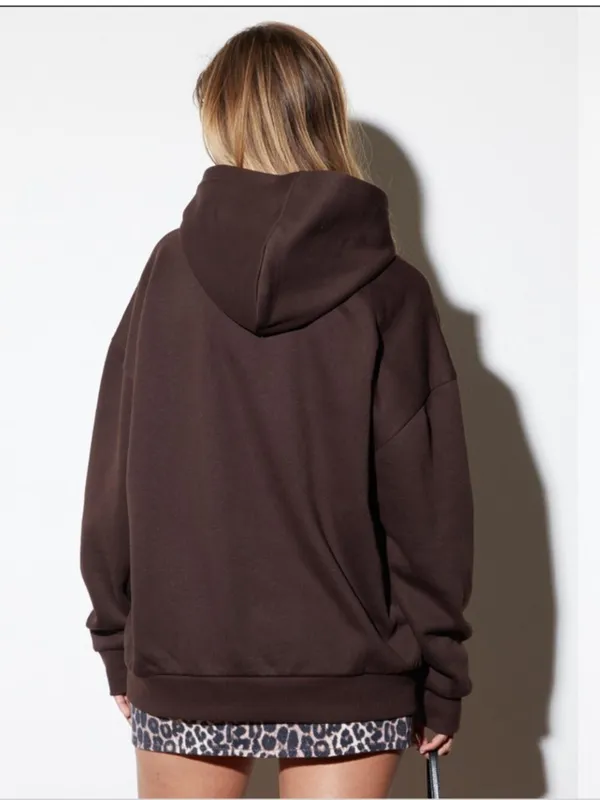 Pacsun Women's Sz Large Pacific Sunwear LA Texture Hoodie Chocolate Brown Cotton - Image 2