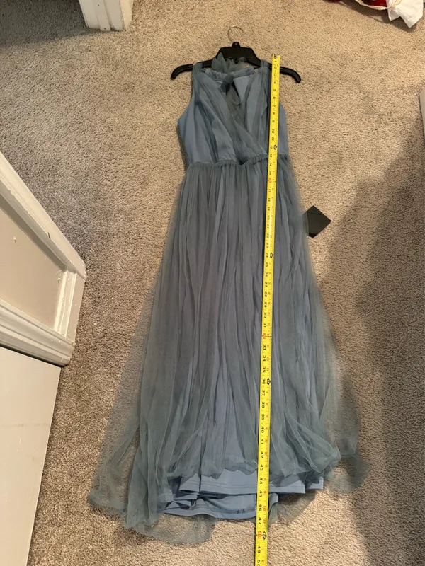 Lulus Elegant Ambiance Slate Blue Tulle A-Line Midi Dress Size Medium - Image 10