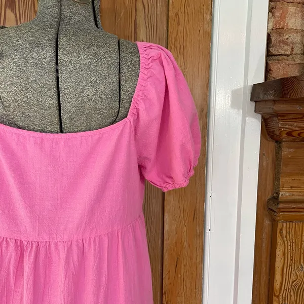 Luukse Bright Pink Tiered Babydoll Dress Puff Sleeve Cottagecore XL💛 - Image 10