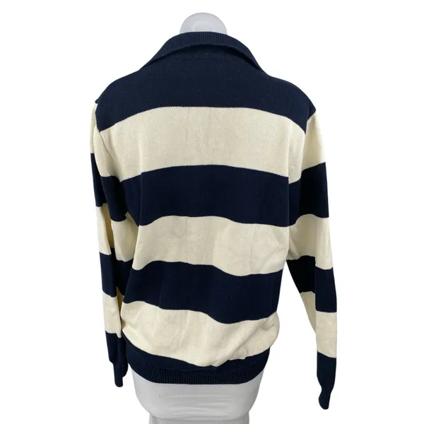 Brandy Melville Blue Cream Stripe Collared Long Sleeve Henley Sweater Top Size M - Image 2