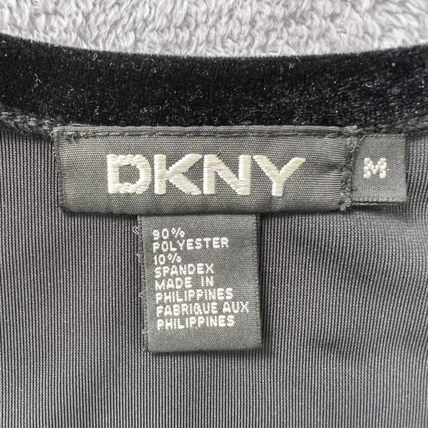 DKNY Velvet Button‎ Front Dress Black Long Sleeve Knee Length Minimalist Medium - Image 3